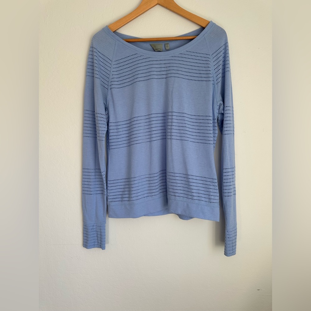 Athleta Sky Blue Perforated Knit Top